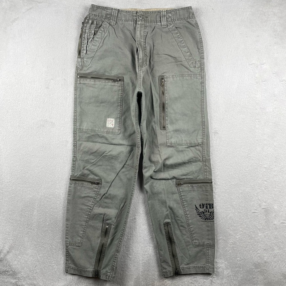 Vintage OTB Baggy Cargo Pants Mens 32x29 Beige Zip Hem Paratrooper